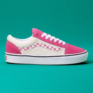 Vans Bayan Spor Ayakkabı ComfyCush Sidestripe Check Old Skool Pembe/Beyaz | 63586-452